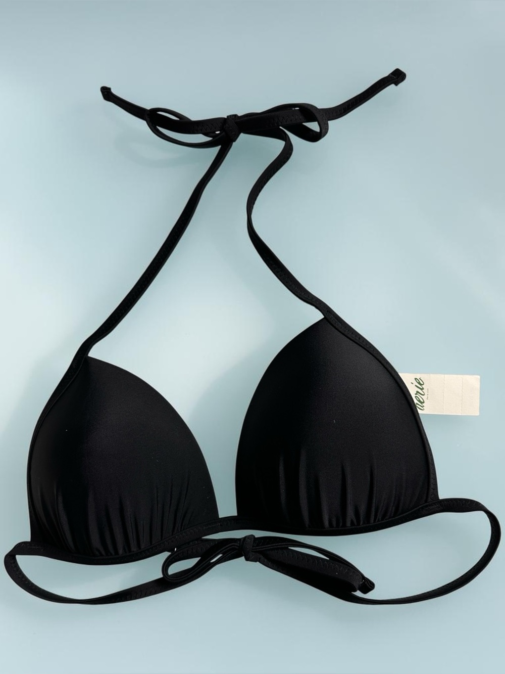 NWT Aerie Perky Black Padded Triangle Bikini Top Size Small Halter Tie Swim